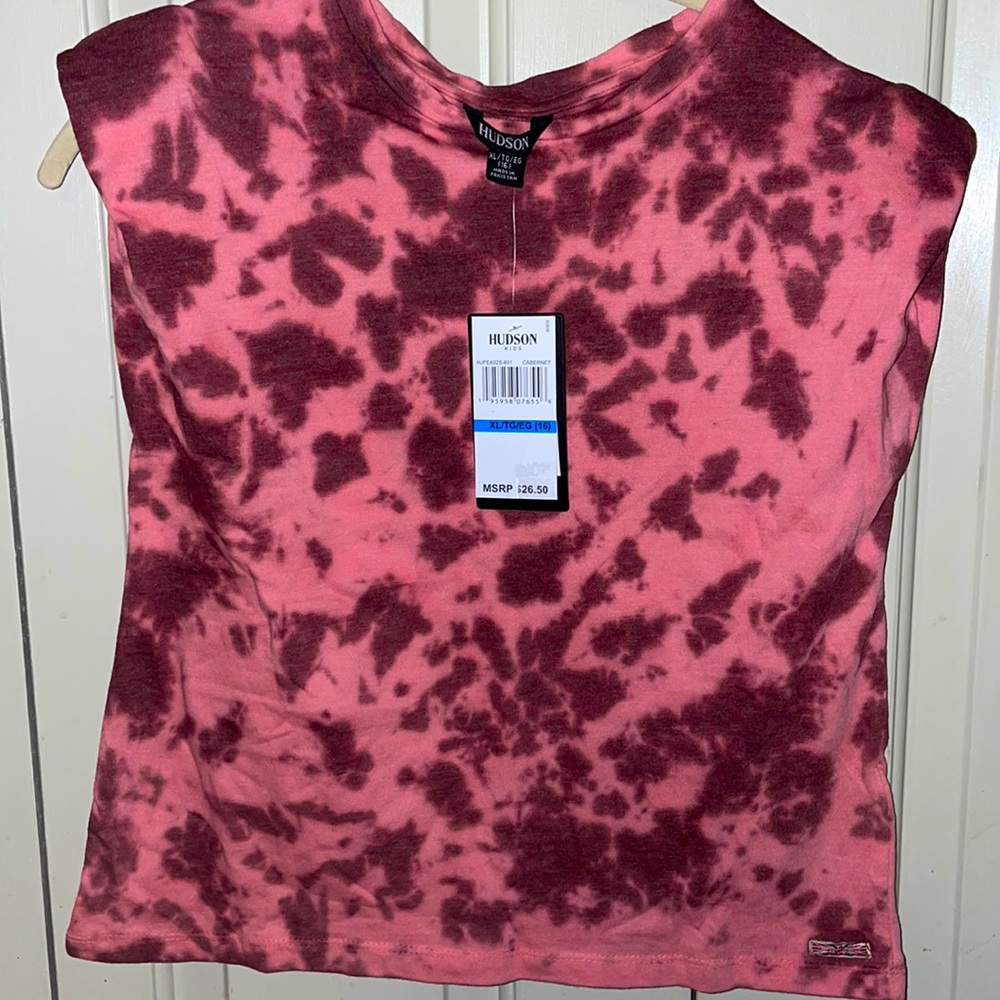 boys Hudson muscle shirt red/pink tie dye look sizeXL